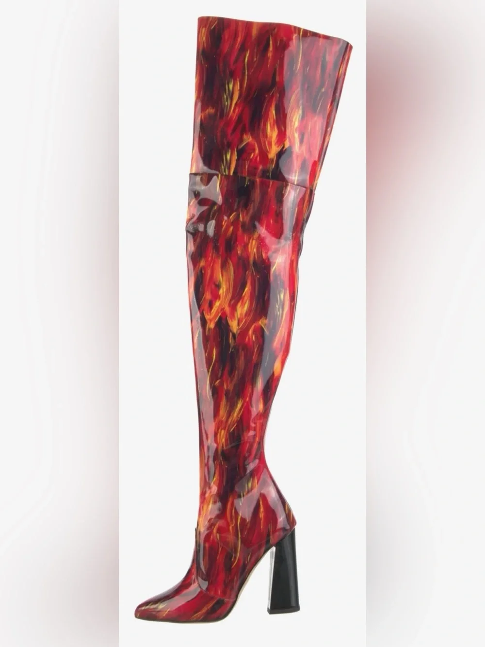 Marcell Von Berlin Over-the-Knee Patent Leather Flame High Heel Boots, size EU39